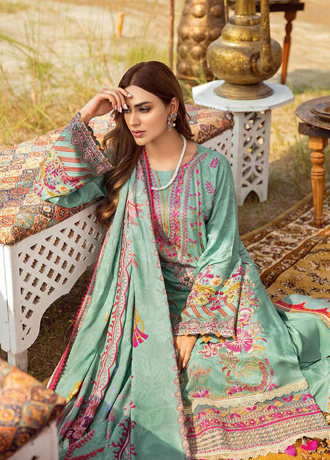 Mashaal by Ramsha Printed Linen Suits Unstitched 3 Piece RSH21ML I-109 - Winter Collection