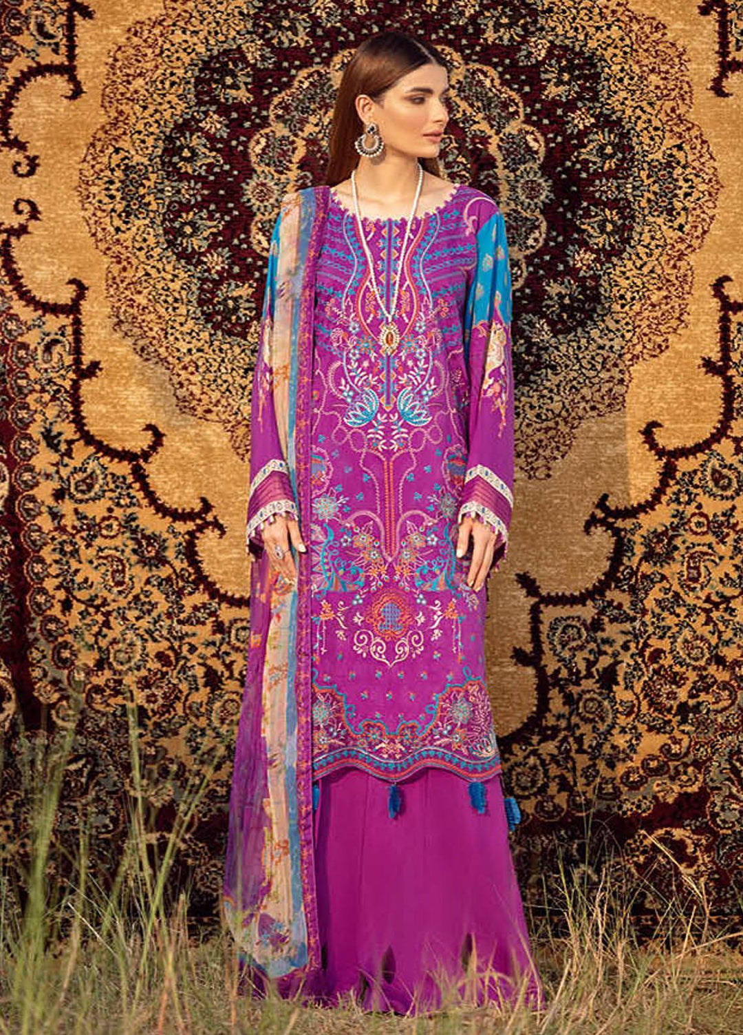 Mashaal by Ramsha Printed Linen Suits Unstitched 3 Piece RSH21ML I-110 - Winter Collection