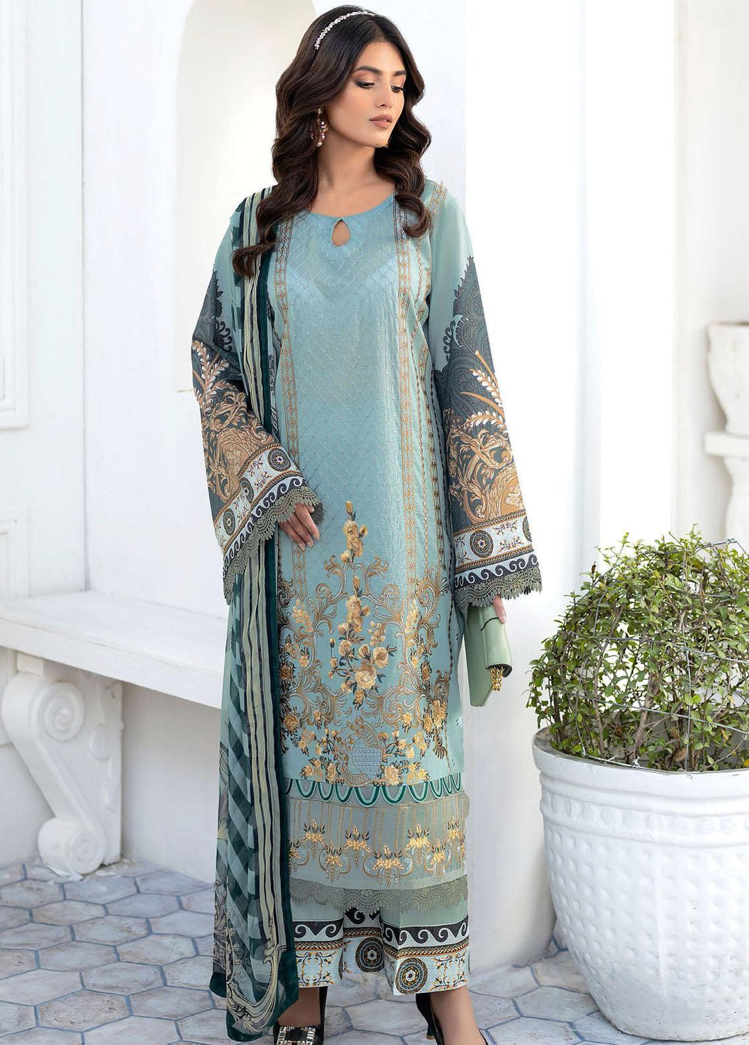 Mashaal by Ramsha Embroidered Lawn Suits Unstitched 3 Piece RSH23-ML6 L-612 - Luxury Collection