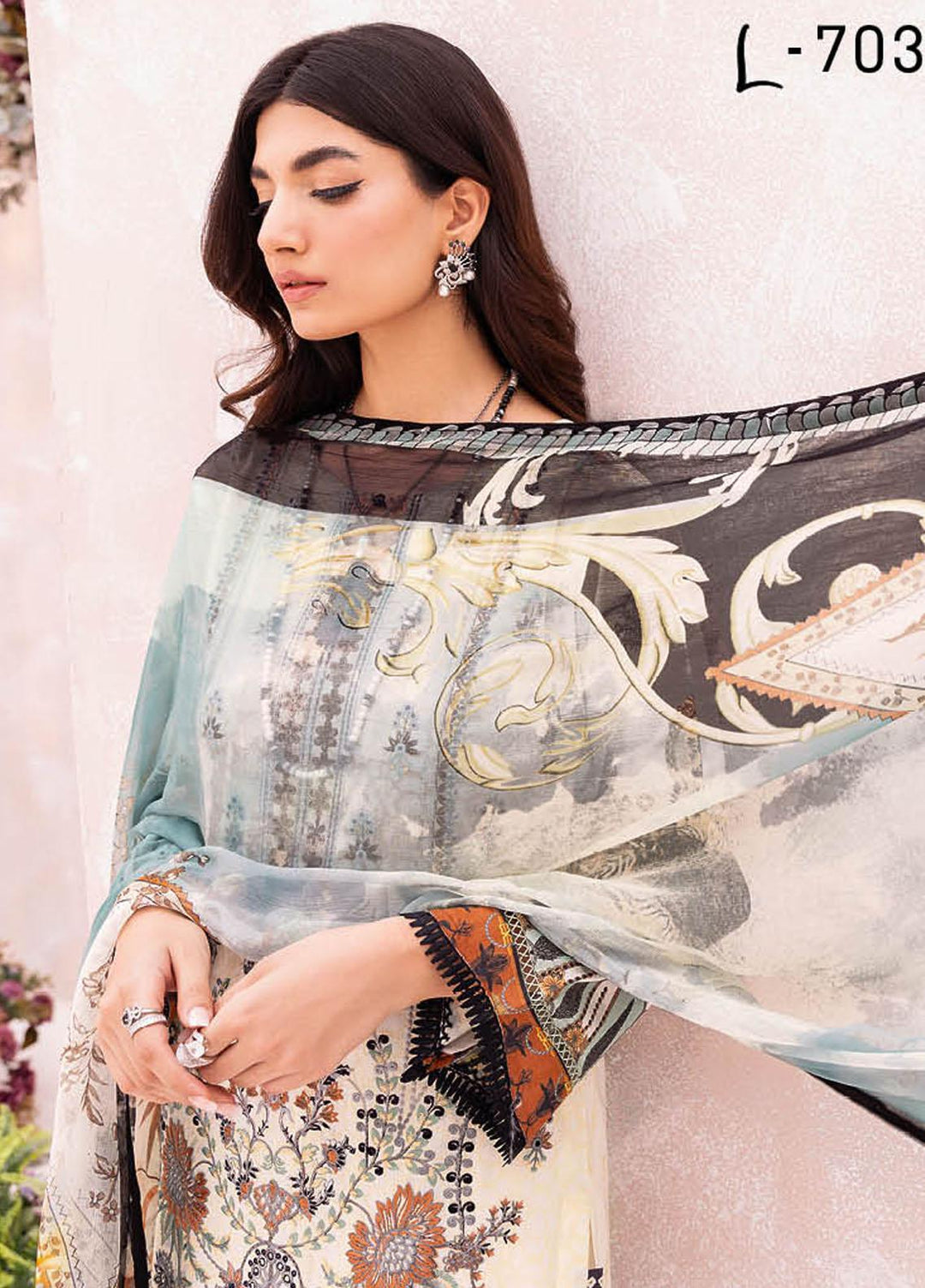 Mashaal By Ramsha Embroidered Lawn Suits Unstitched 3 Piece RSH23-ML7 L-703 - Luxury Collection