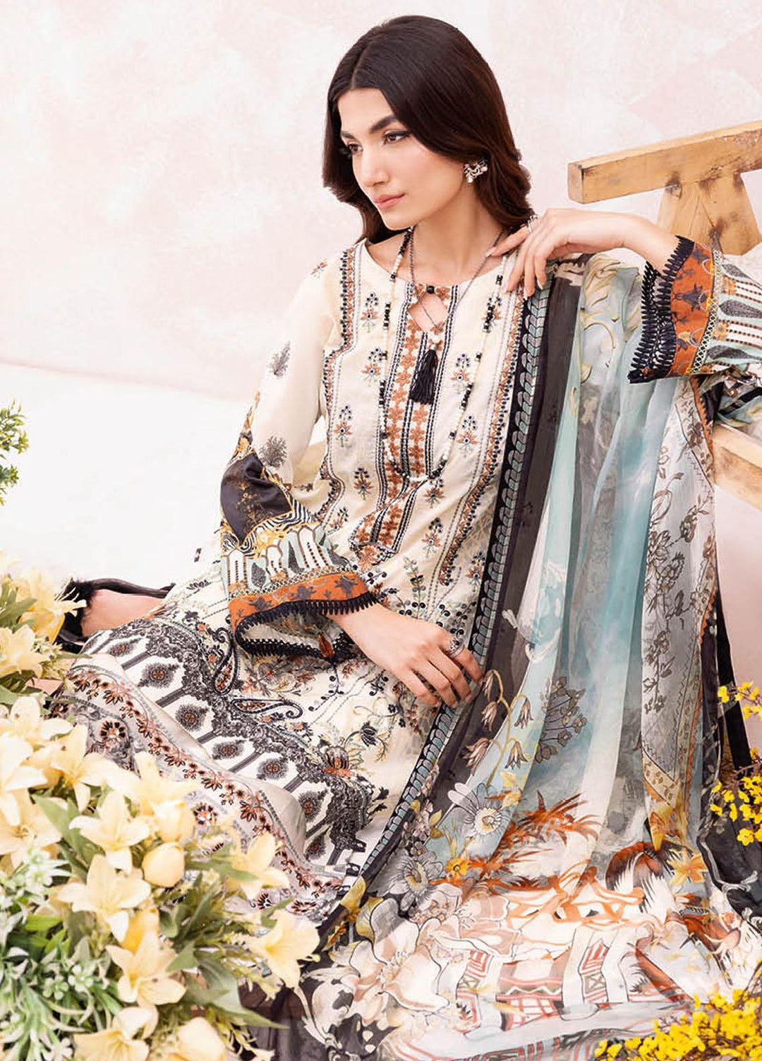 Mashaal By Ramsha Embroidered Lawn Suits Unstitched 3 Piece RSH23-ML7 L-703 - Luxury Collection