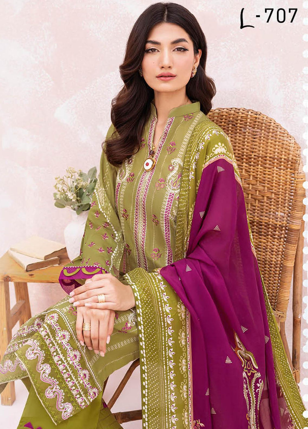 Mashaal By Ramsha Embroidered Lawn Suits Unstitched 3 Piece RSH23-ML7 L-707 - Luxury Collection