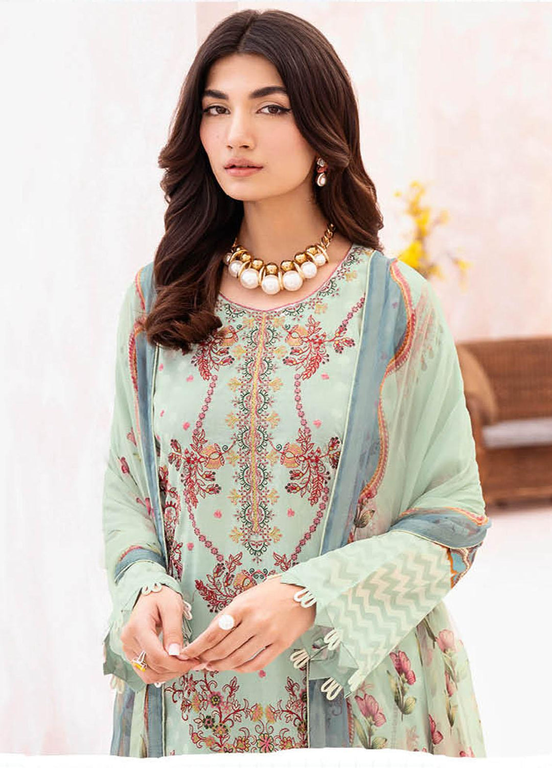 Mashaal By Ramsha Embroidered Lawn Suits Unstitched 3 Piece RSH23-ML7 L-708 - Luxury Collection