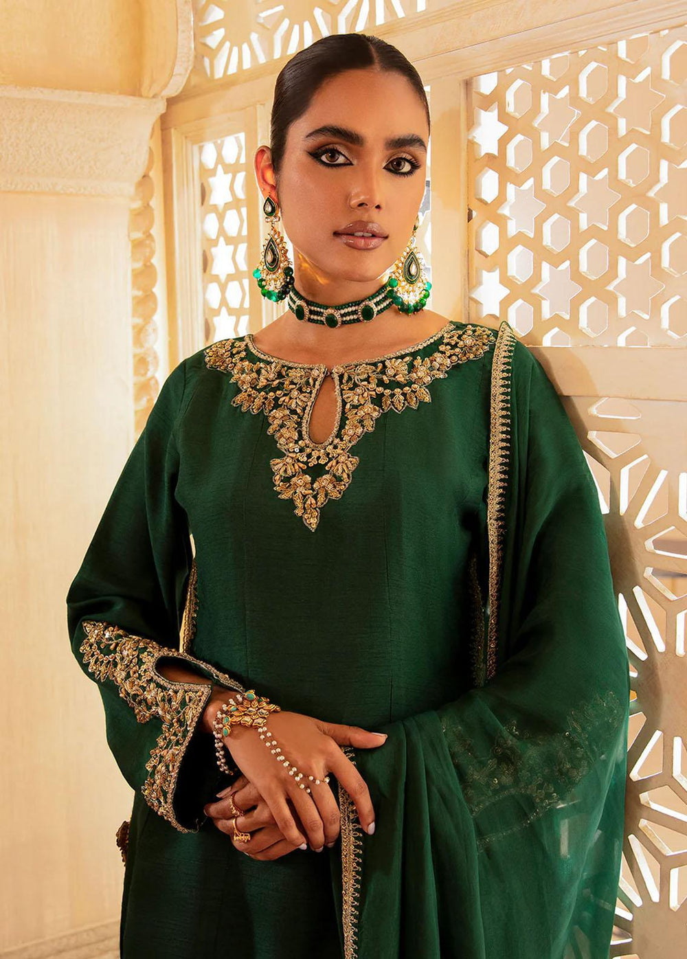 AJR Couture - Abbas Jamil Rajpoot Pret Embroidered Raw silk 3 Piece Suit Maya