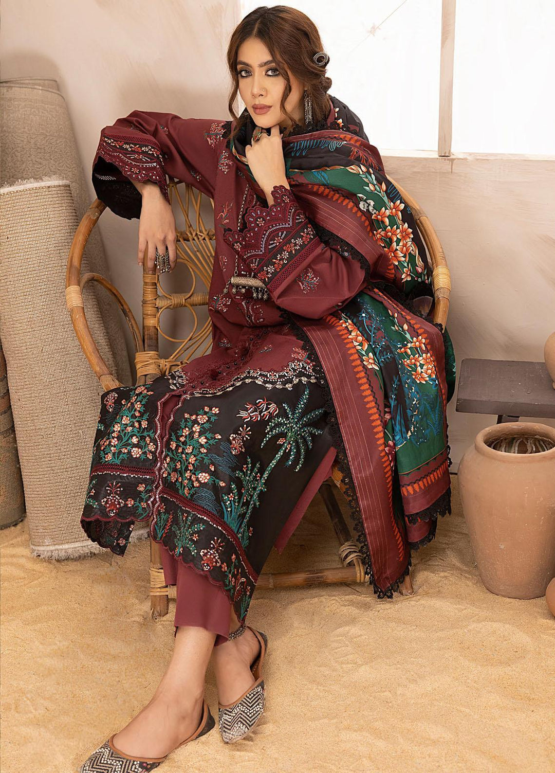 Maya By Bin Ilyas Embroidered Karandi Suits Unstitched 3 Piece BI23MY 1901-B - Winter Collection
