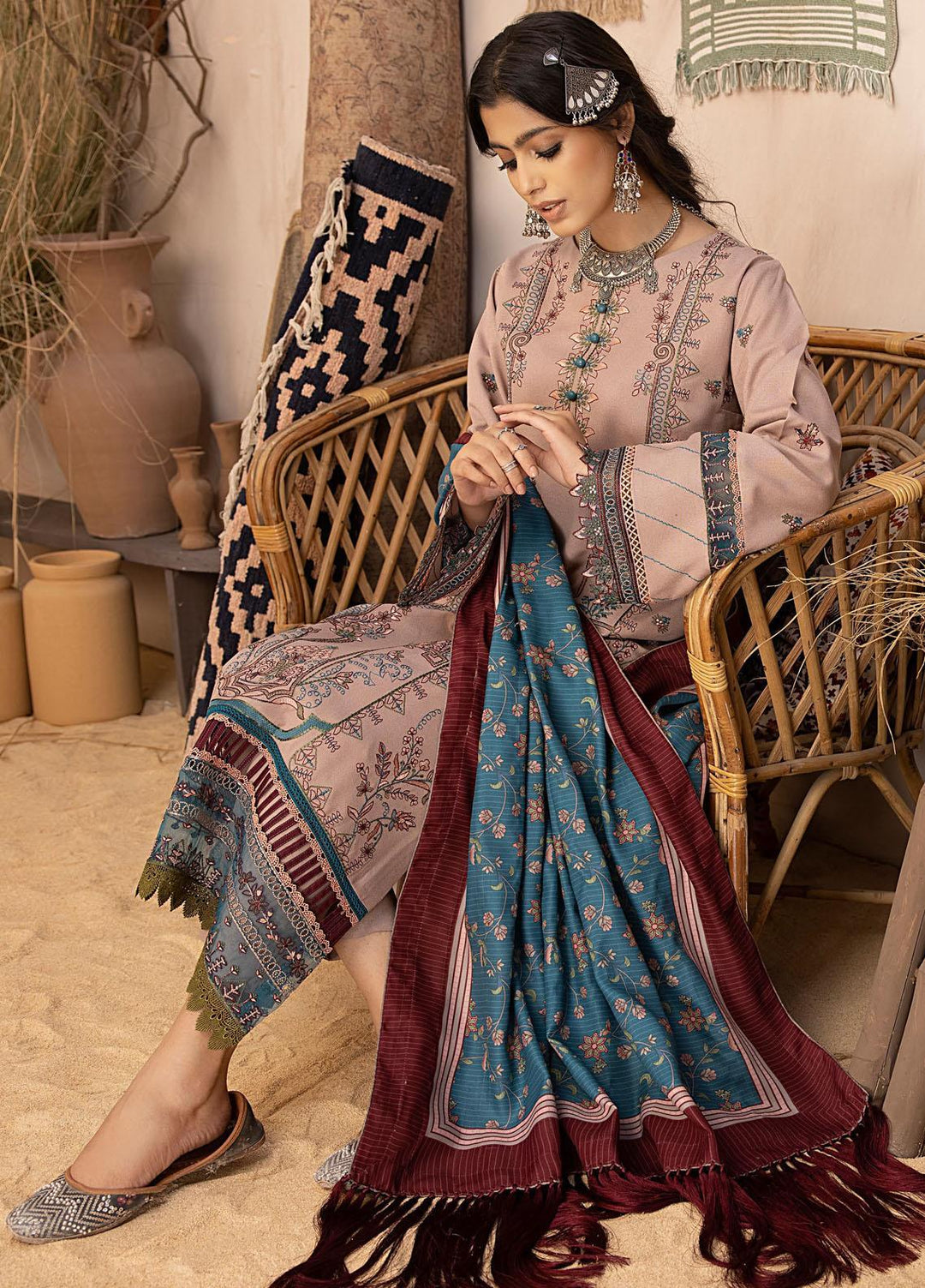 Maya By Bin Ilyas Embroidered Karandi Suits Unstitched 3 Piece BI23MY 1902-A - Winter Collection