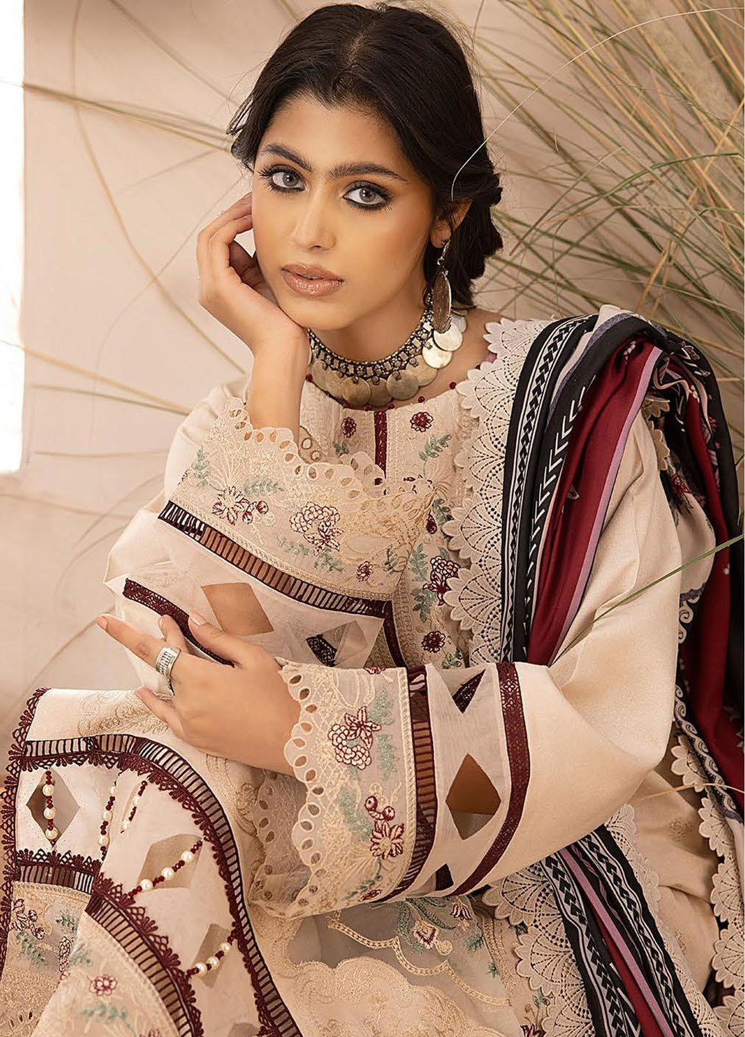 Maya By Bin Ilyas Embroidered Karandi Suits Unstitched 3 Piece BI23MY 1905-A - Winter Collection