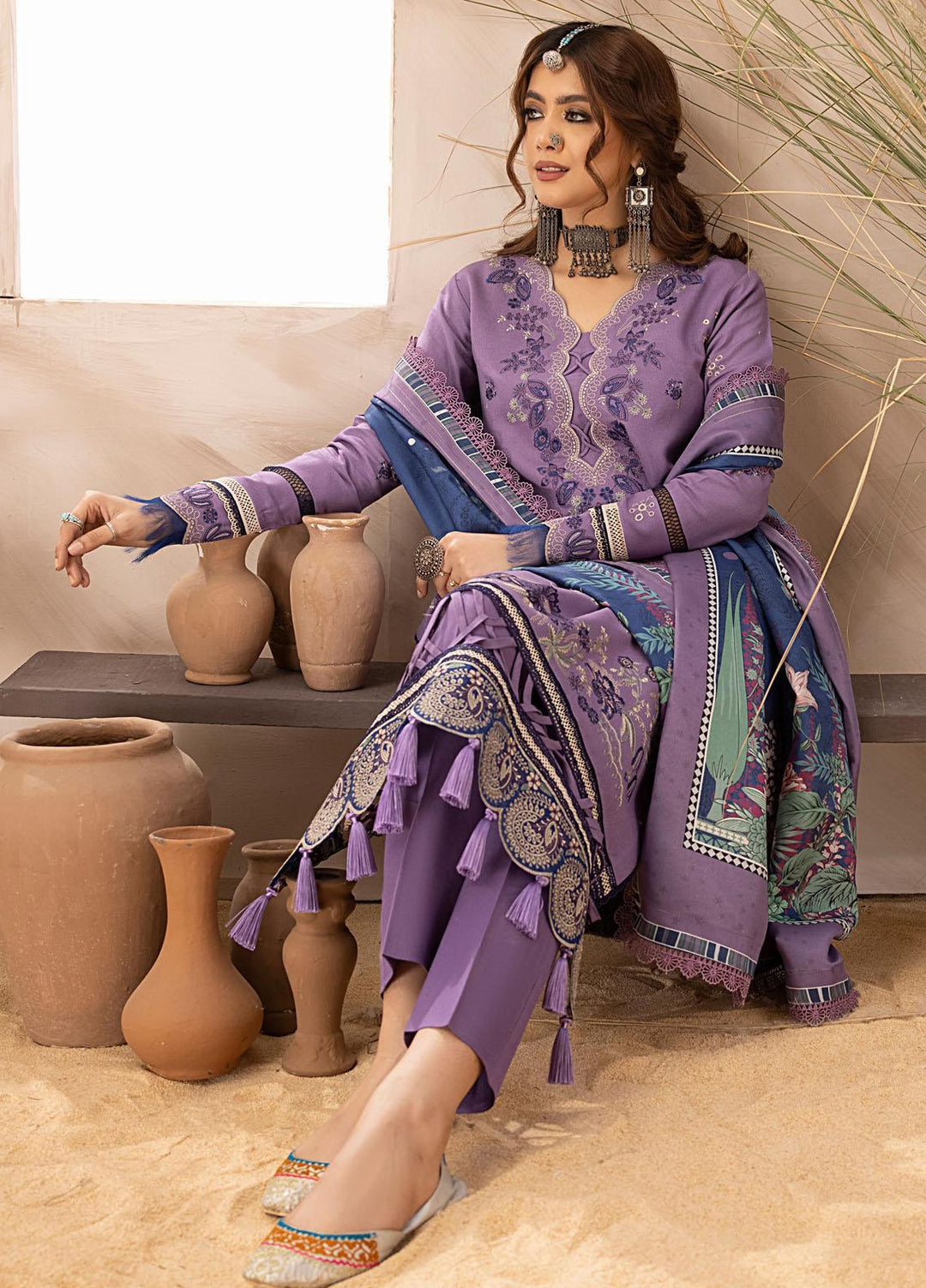 Maya By Bin Ilyas Embroidered Karandi Suits Unstitched 3 Piece BI23MY 1906-B - Winter Collection