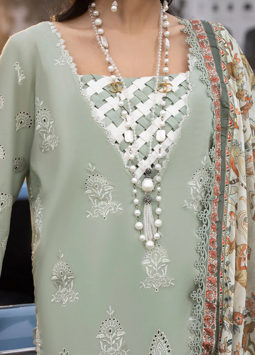 Maya By Faixa Faixal Embroidered Schiffli Suit Unstitched 3 Piece FFX24M Elena - Summer Collection