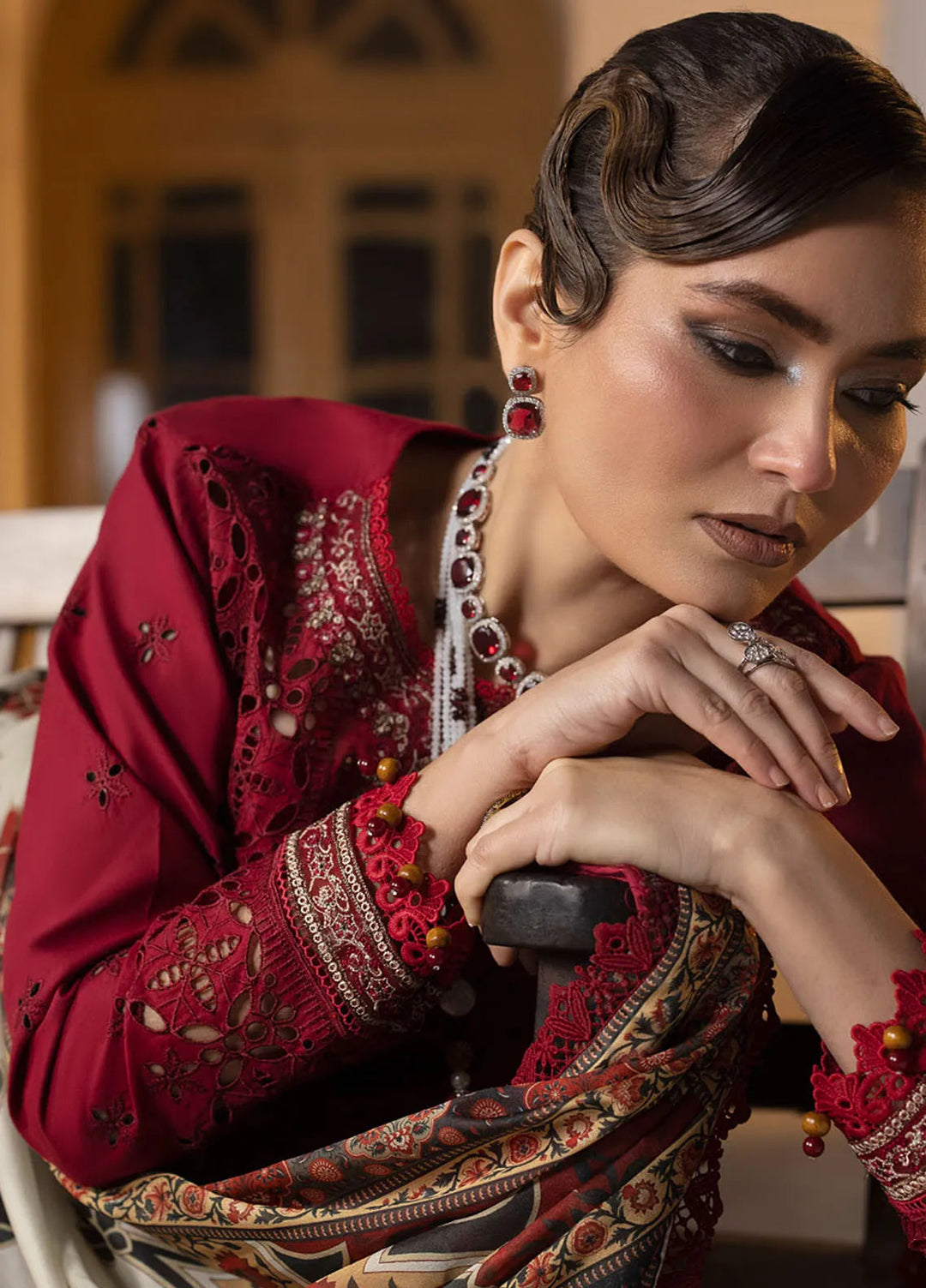 Maya By Faixa Faixal Embroidered Schiffli Suit Unstitched 4 Piece FFX24M Elif - Summer Collection