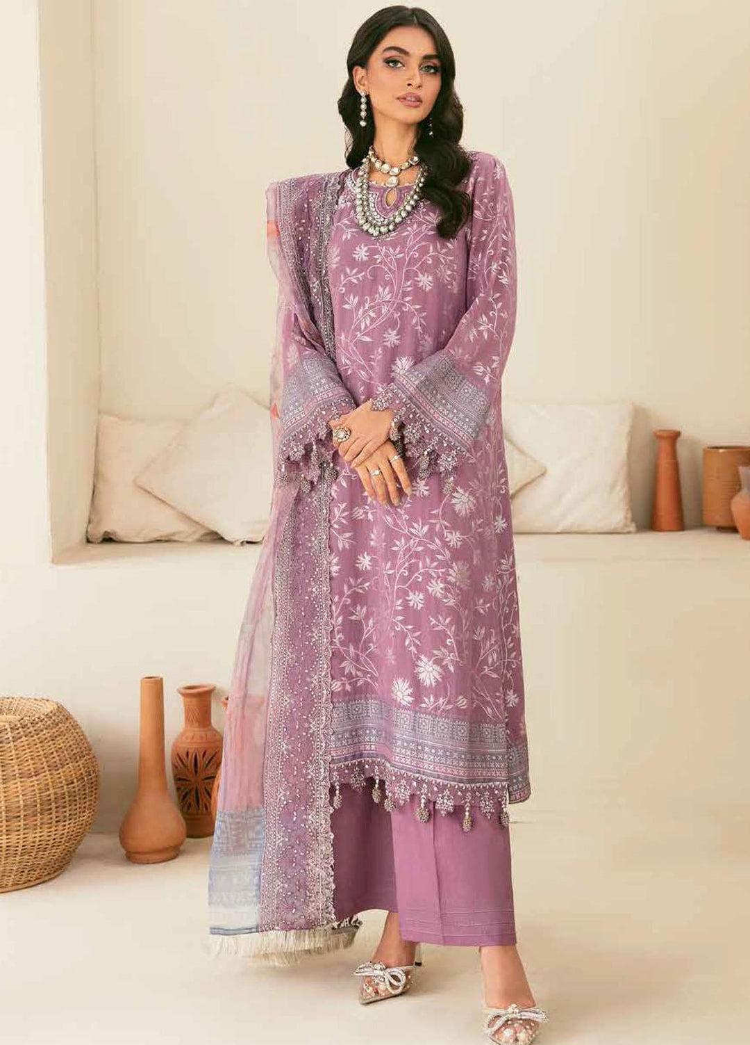 Maya By Nureh Embroidered Cambric Suits Unstitched 3 Piece NU22MC NJ-42 - Festive Collection