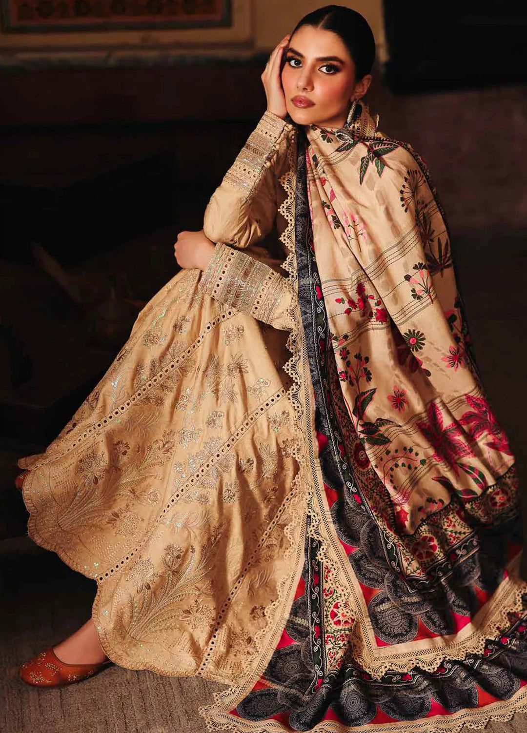 Maya By Nureh Embroidered Linen Suit Unstitched 3 Piece NU24MUL NW-82 - Fall Collection