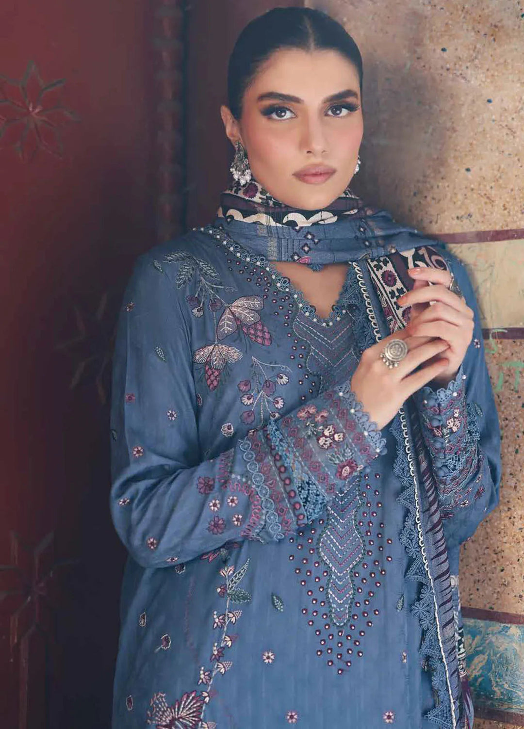 Maya By Nureh Embroidered Linen Suit Unstitched 3 Piece NU24MUL NW-85 - Fall Collection