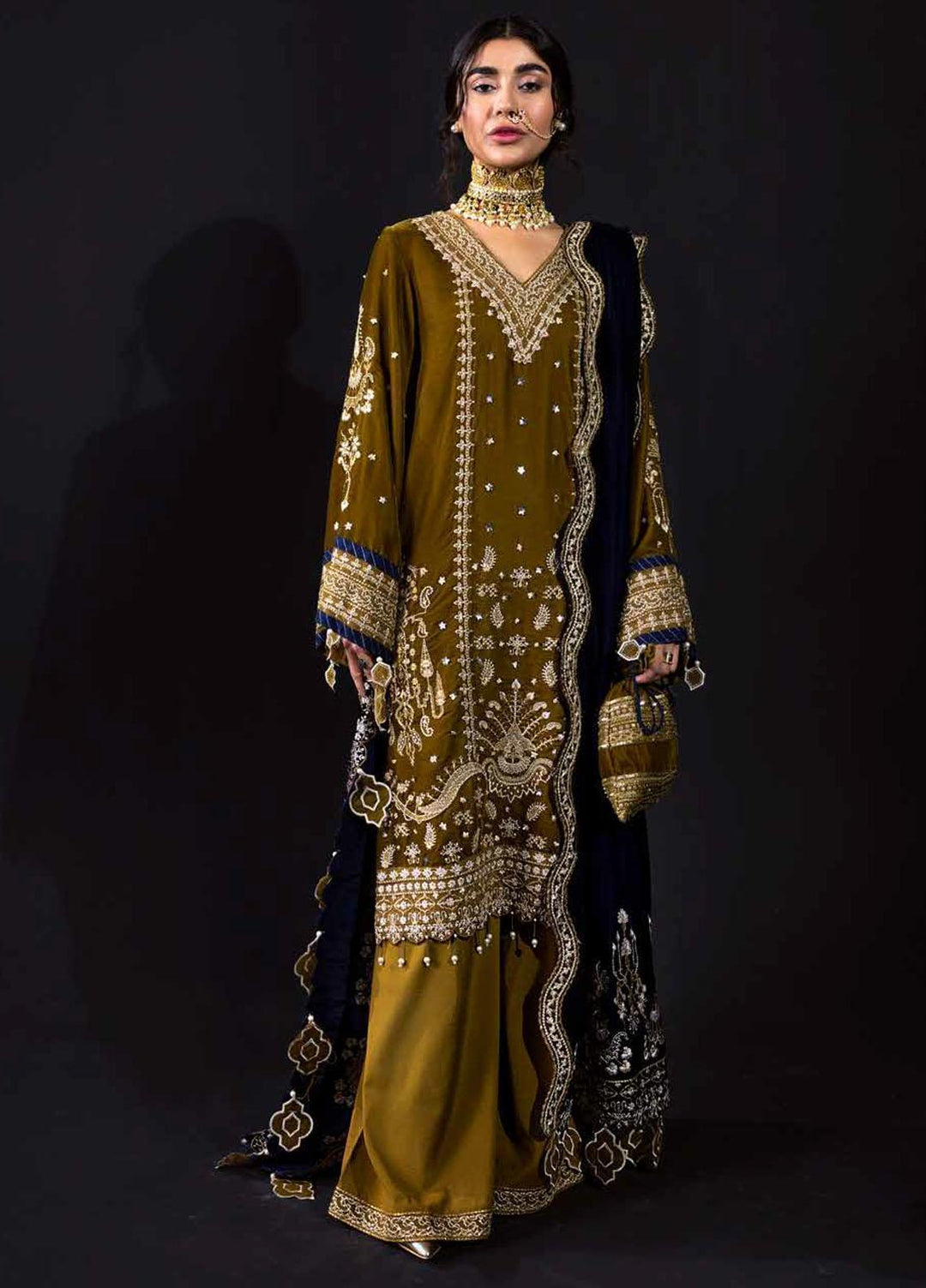Maya by Nureh Embroidered Velvet Suits Unstitched 3 Piece NU22MV NV-19 Benaras - Luxury Collection