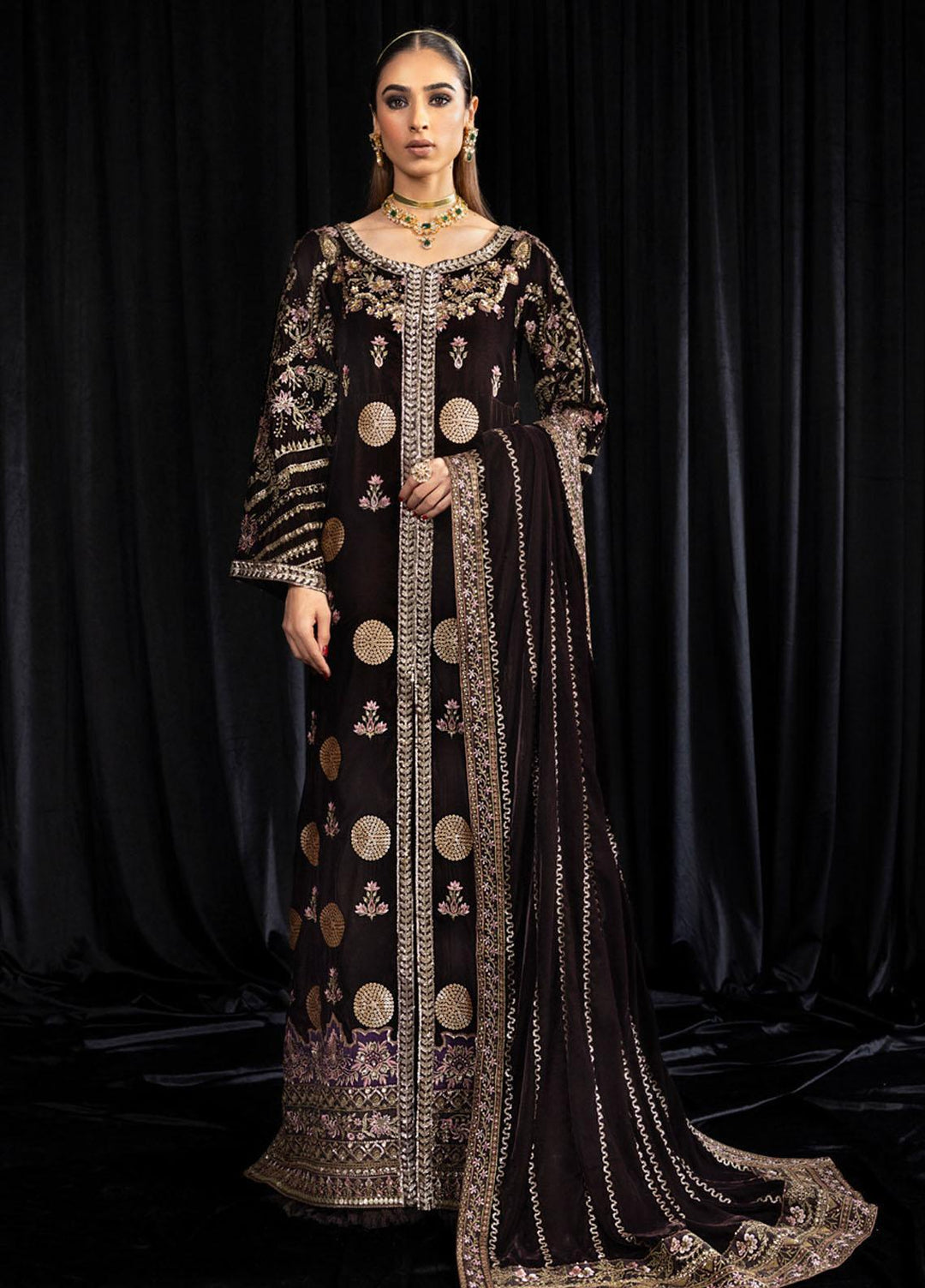 Maya By Nureh Embroidered Velvet Suits Unstitched 3 Piece NU23MYV NS-103 Moore - Winter Collection
