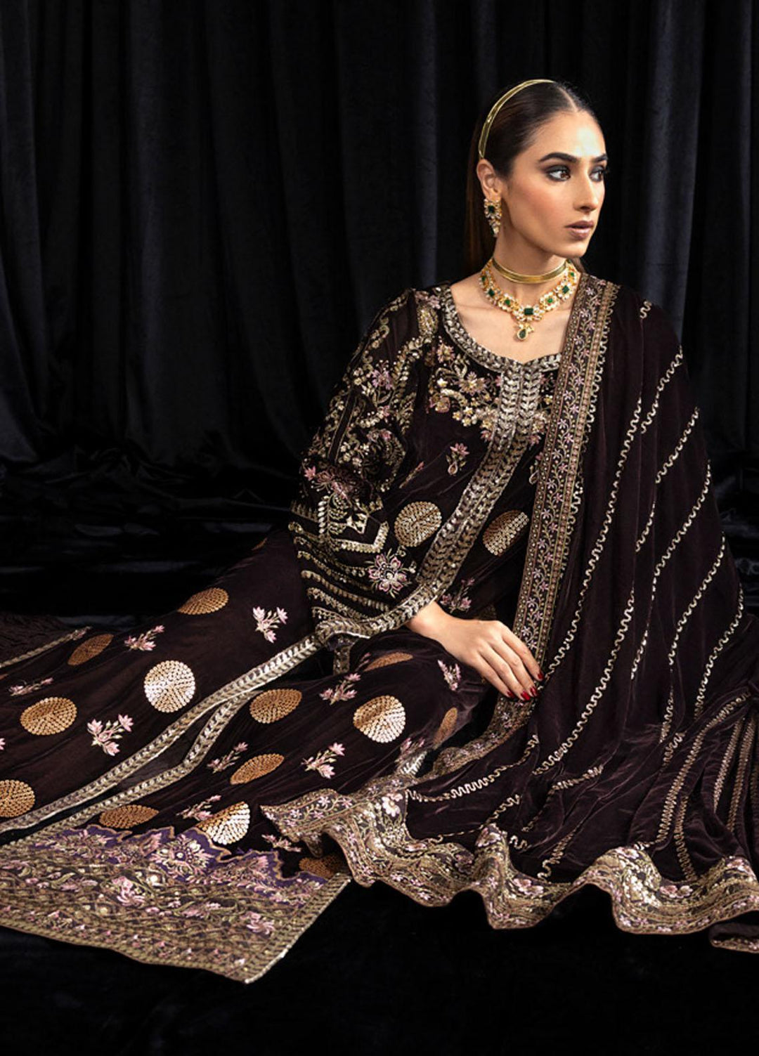 Maya By Nureh Embroidered Velvet Suits Unstitched 3 Piece NU23MYV NS-103 Moore - Winter Collection