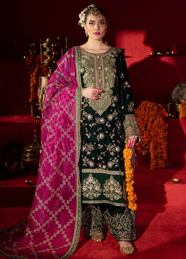 Maya By Nureh Embroidered Velvet Suit Unstitched 3 Piece NU24MV NW-88 - Luxury Collection