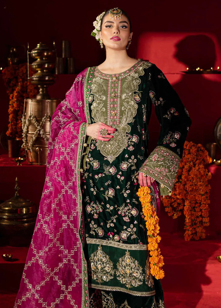 Maya By Nureh Embroidered Velvet Suit Unstitched 3 Piece NU24MV NW-88 - Luxury Collection