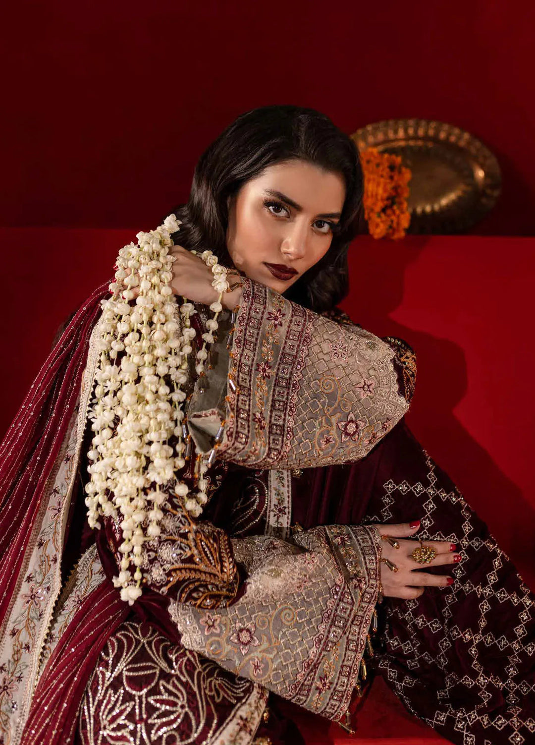 Maya By Nureh Embroidered Velvet Suit Unstitched 3 Piece NU24MV NW-89 - Luxury Collection