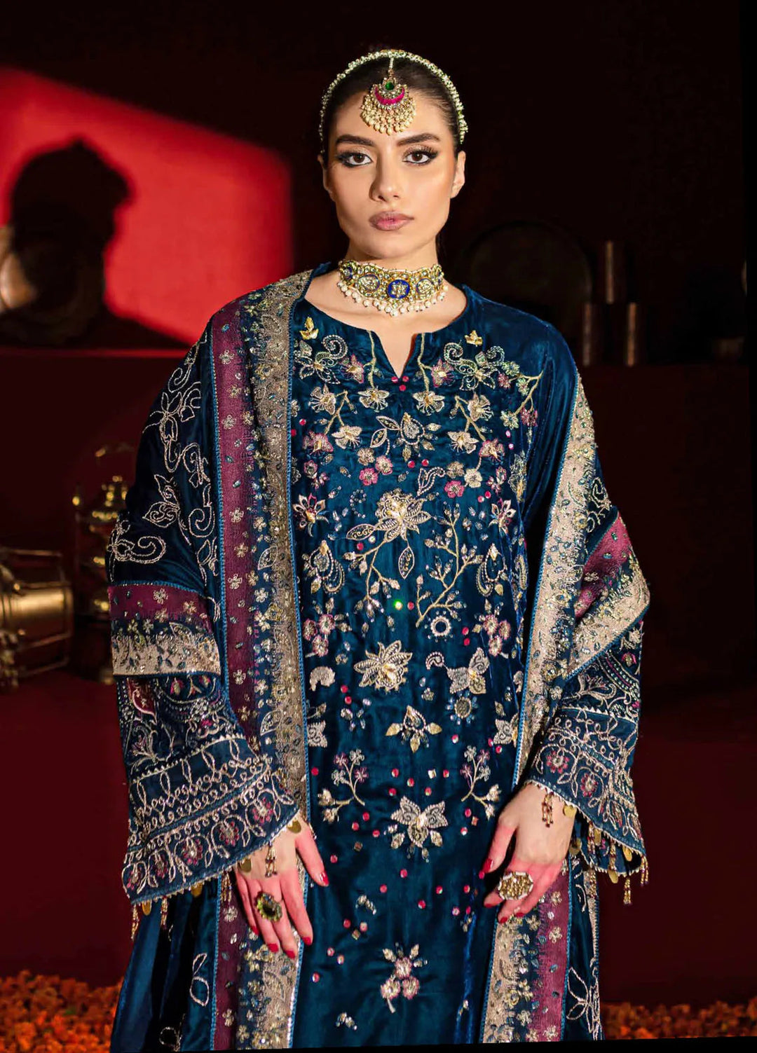 Maya By Nureh Embroidered Velvet Suit Unstitched 3 Piece NU24MV NW-90 - Luxury Collection