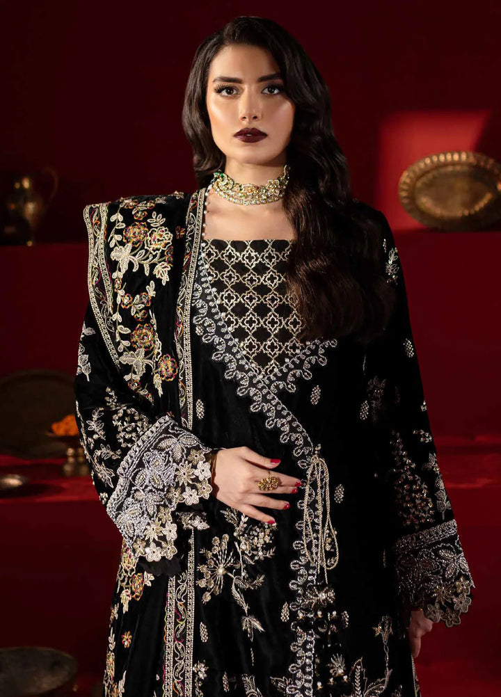 Maya By Nureh Embroidered Velvet Suit Unstitched 3 Piece NU24MV NW-92 - Luxury Collection