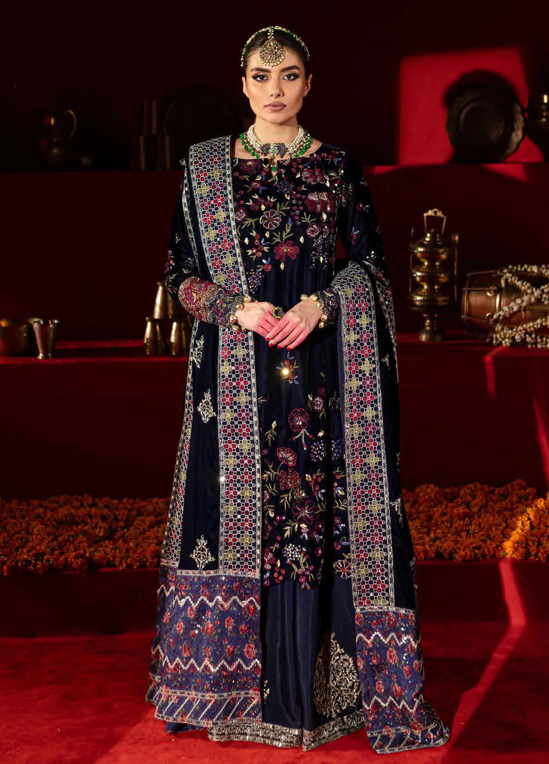 Maya By Nureh Embroidered Velvet Suit Unstitched 3 Piece NU24MV NW-93 - Luxury Collection