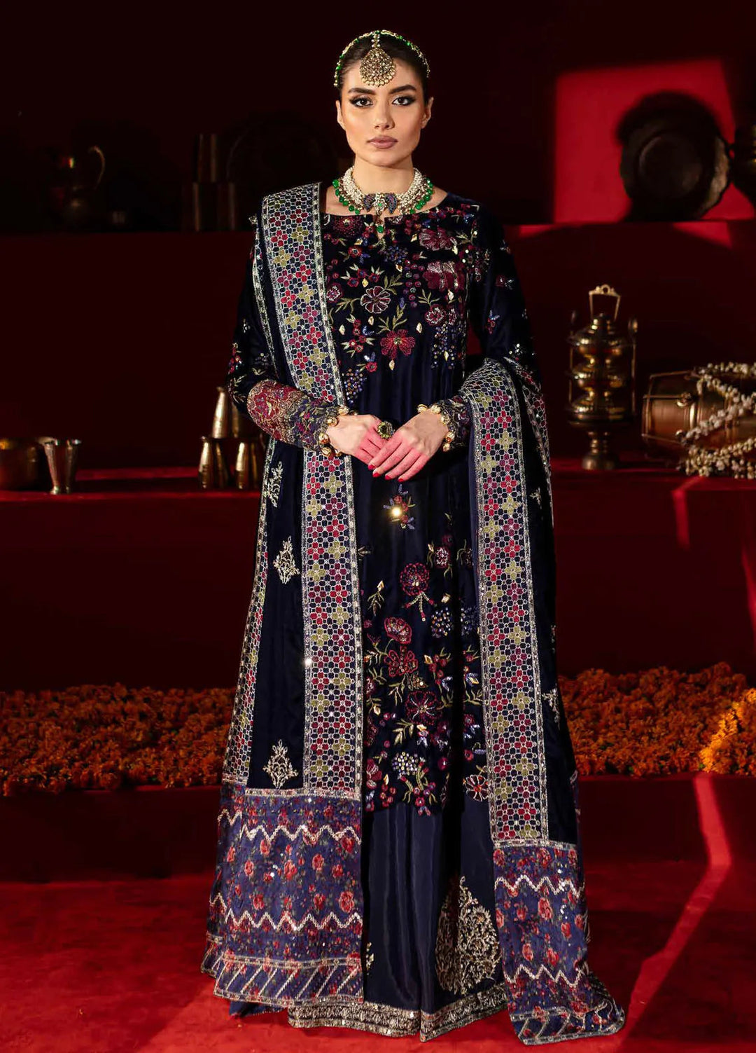 Maya By Nureh Embroidered Velvet Suit Unstitched 3 Piece NU24MV NW-93 - Luxury Collection