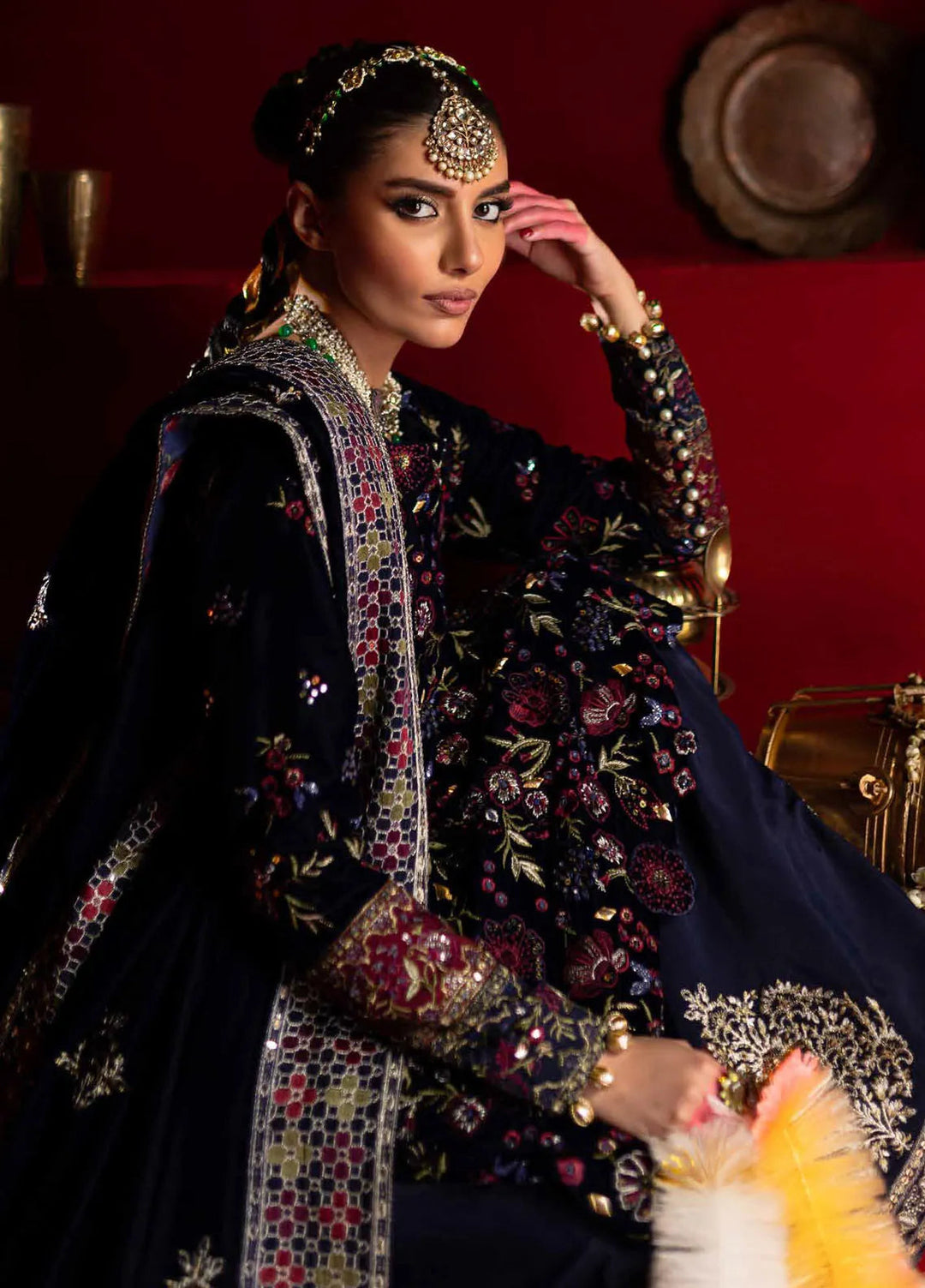 Maya By Nureh Embroidered Velvet Suit Unstitched 3 Piece NU24MV NW-93 - Luxury Collection