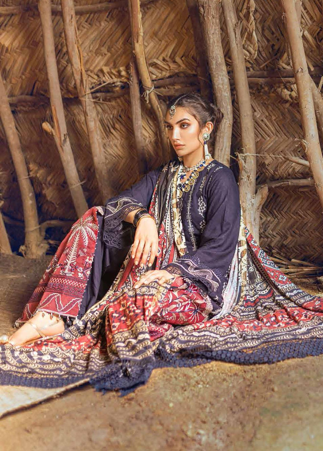 Maya Heerni By Nureh Embroidered Linen Suits Unstitched 3 Piece NU22MH NW-59 - Winter Collection