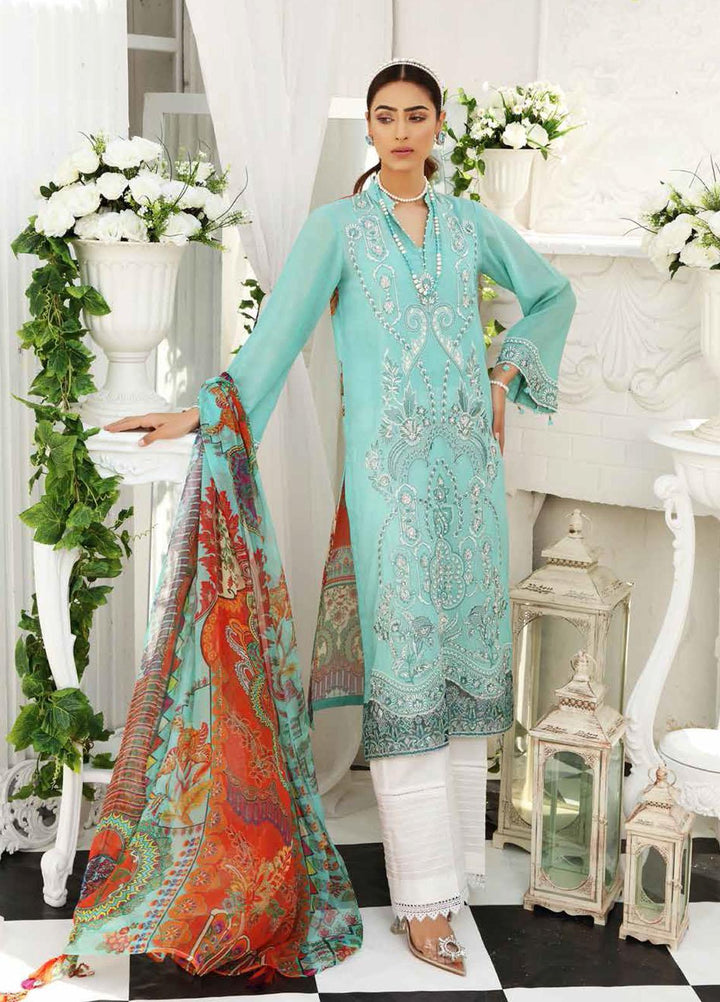 Maya by Nureh Embroidered Lawn Unstitched 3 Piece Suit NU21M 10 Aqua Stone - Summer Collection