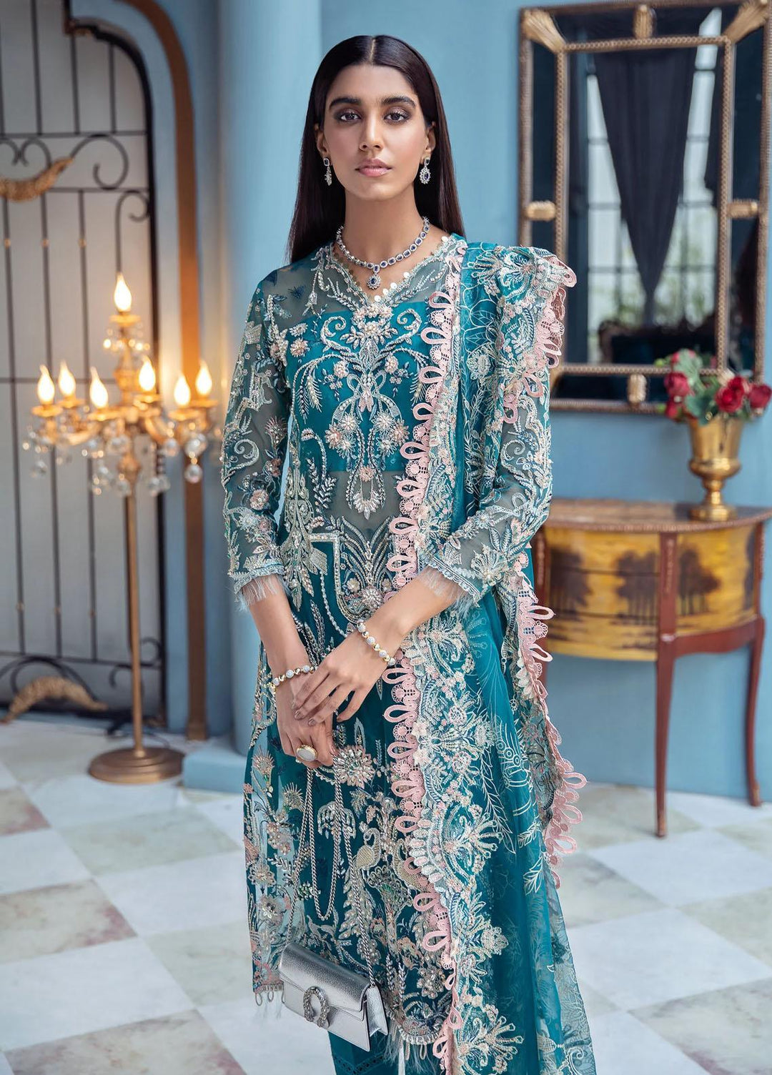 Mayal By Suveez Embroidered Net Suits Unstitched 3 Piece SZ22M LP-02 Zarminay - Luxury Collection