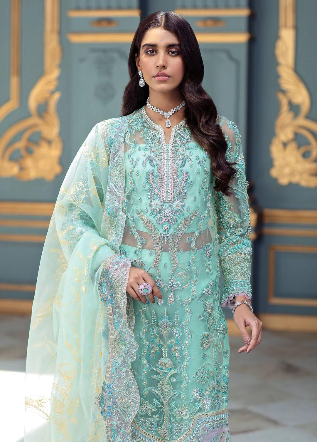 Mayal By Suveez Embroidered Net Suits Unstitched 3 Piece SZ22M LP-03 Shehab - Luxury Collection