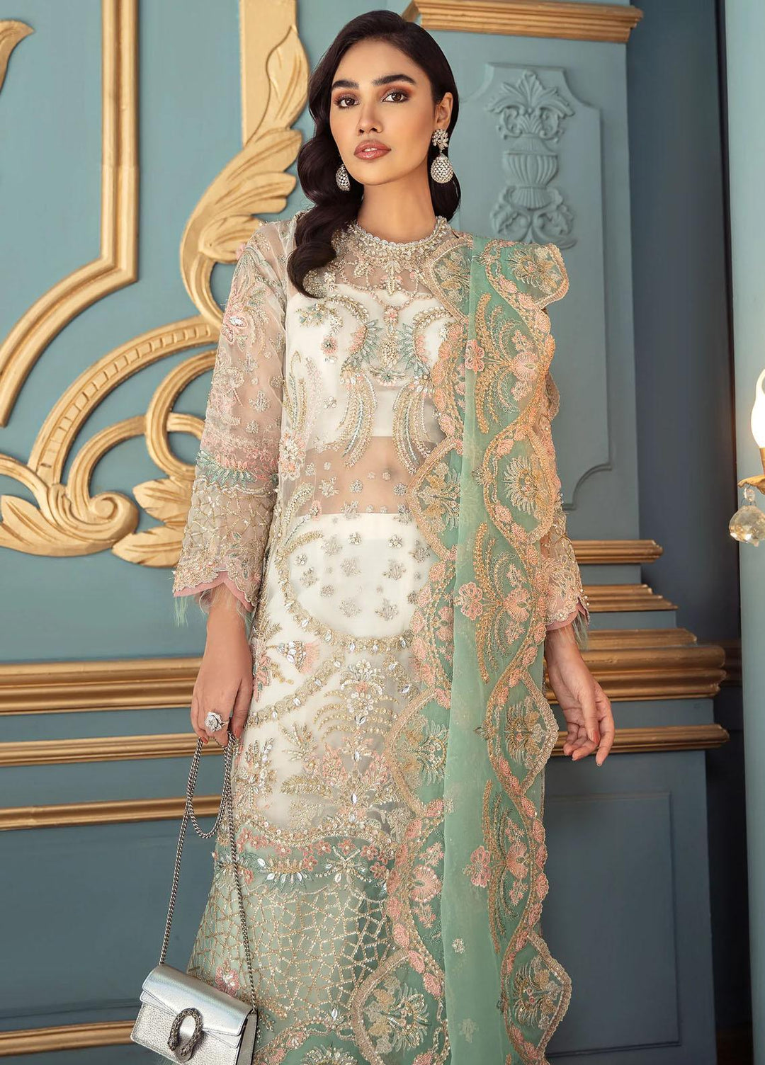 Mayal By Suveez Embroidered Organza Suits Unstitched 3 Piece SZ22M LP-08 Mah-e-Noor - Luxury Collection