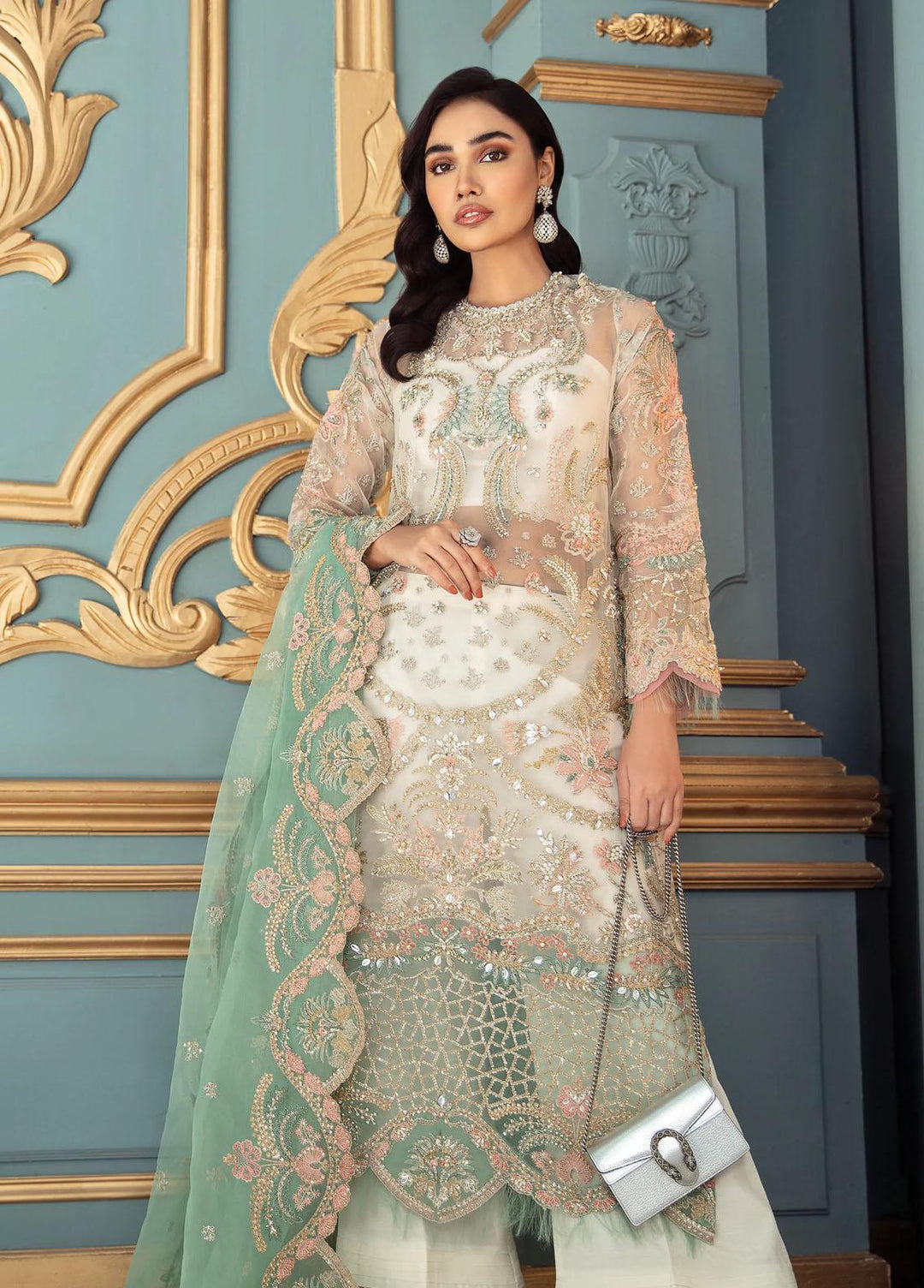 Mayal By Suveez Embroidered Organza Suits Unstitched 3 Piece SZ22M LP-08 Mah-e-Noor - Luxury Collection