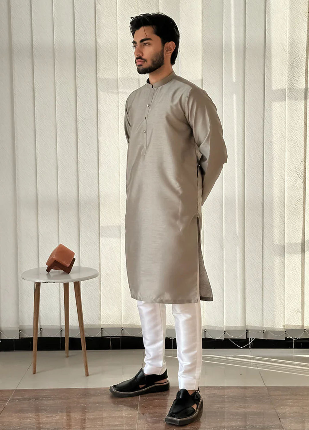 Mazham Pret Plain Raw Silk Kurta-Pajama SGKT-S-M