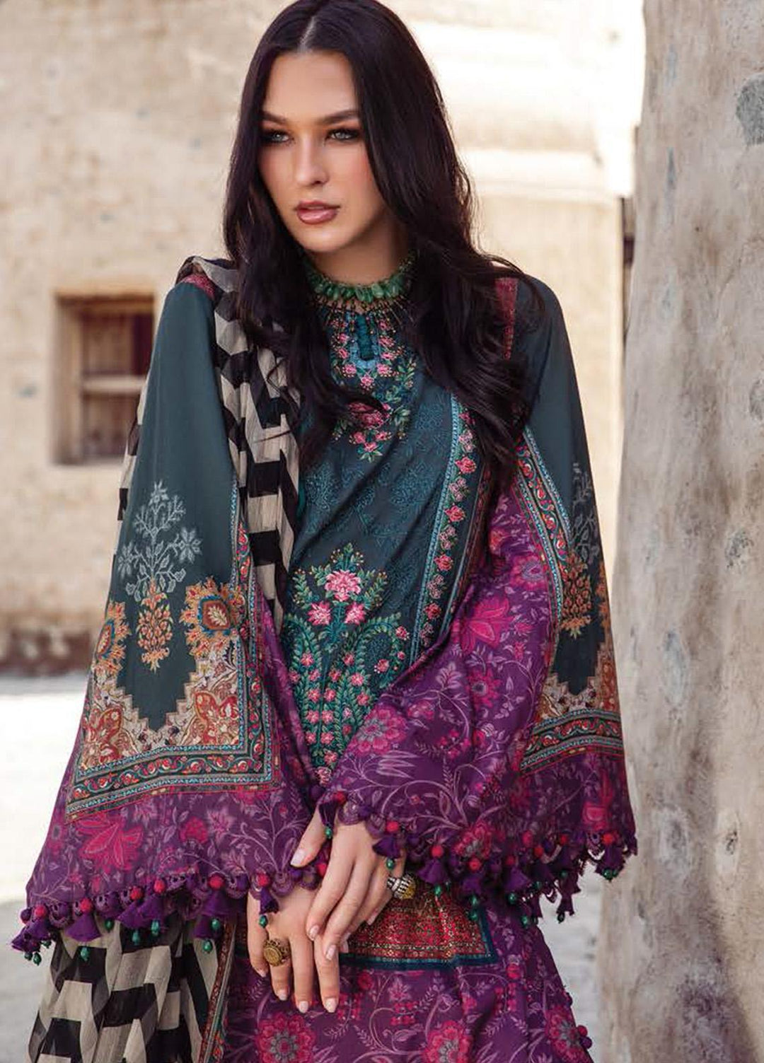 Desert Rose by Maria B Printed Linen Suits Unstitched 3 Piece MB22DR MPT-1507-B - Winter Collection