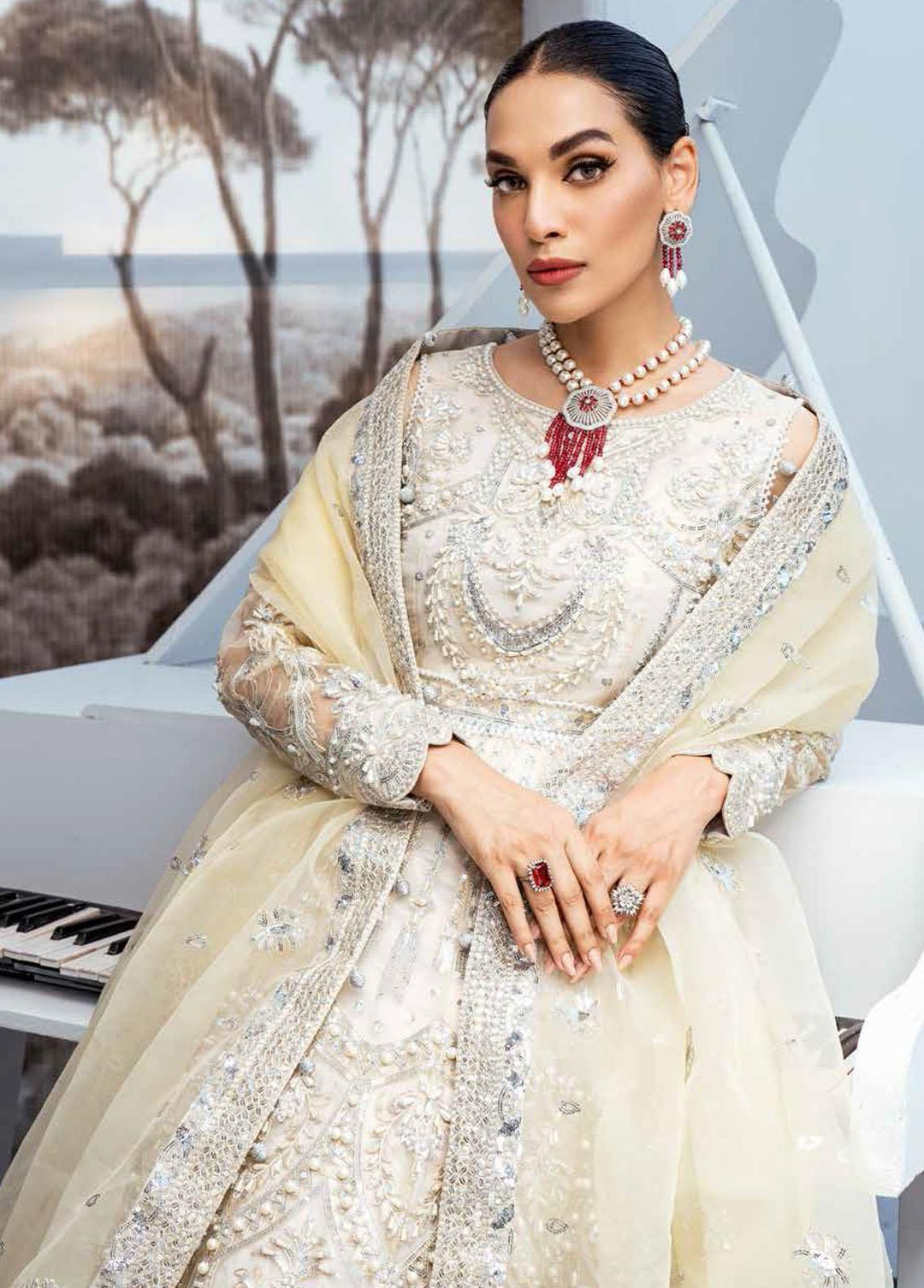 Floraison By Maryum N Maria Embroidered  Suits Unstitched 3 Piece MNM22F MBM-0034 Ether - Bridal Collection