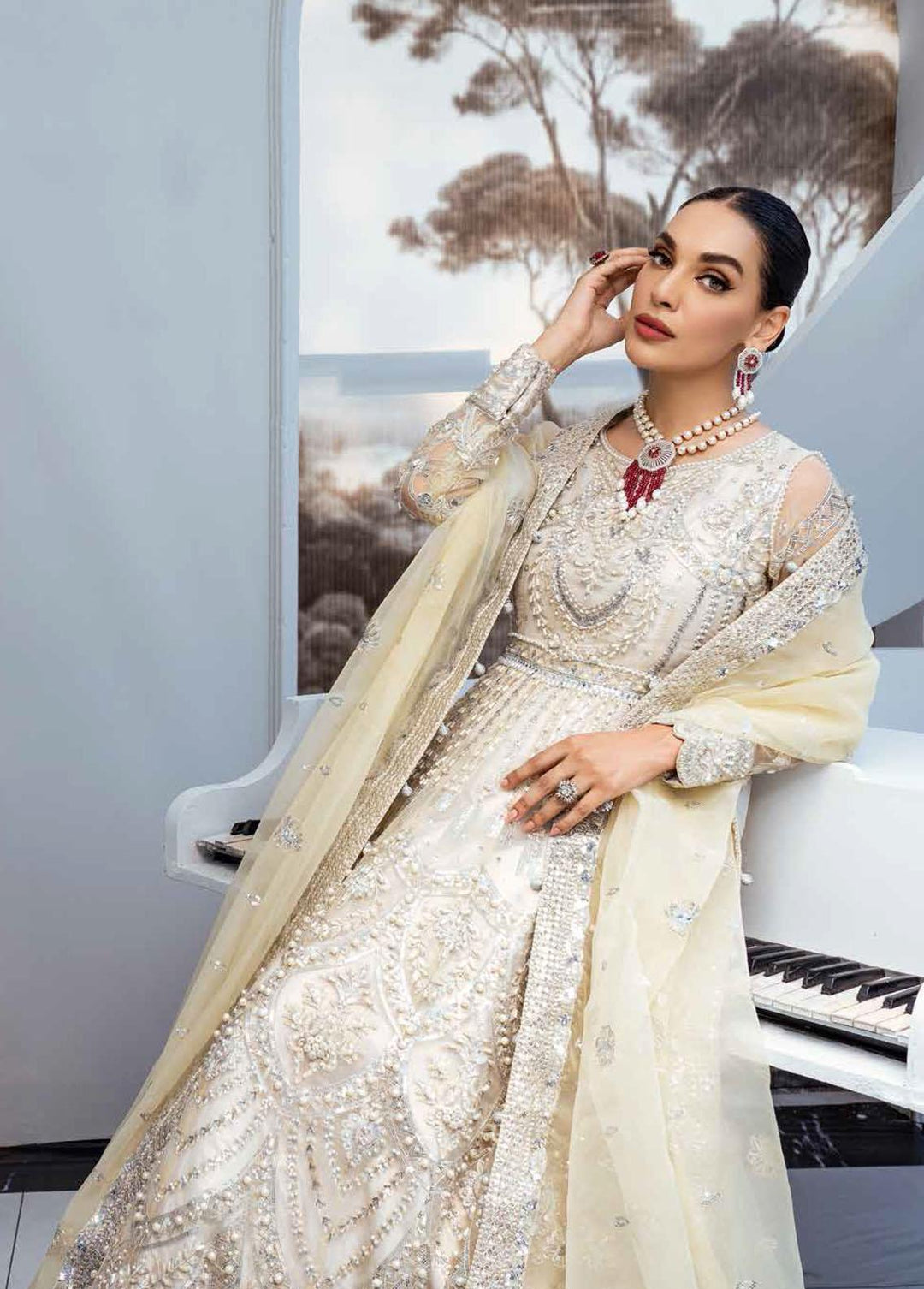 Floraison By Maryum N Maria Embroidered  Suits Unstitched 3 Piece MNM22F MBM-0034 Ether - Bridal Collection