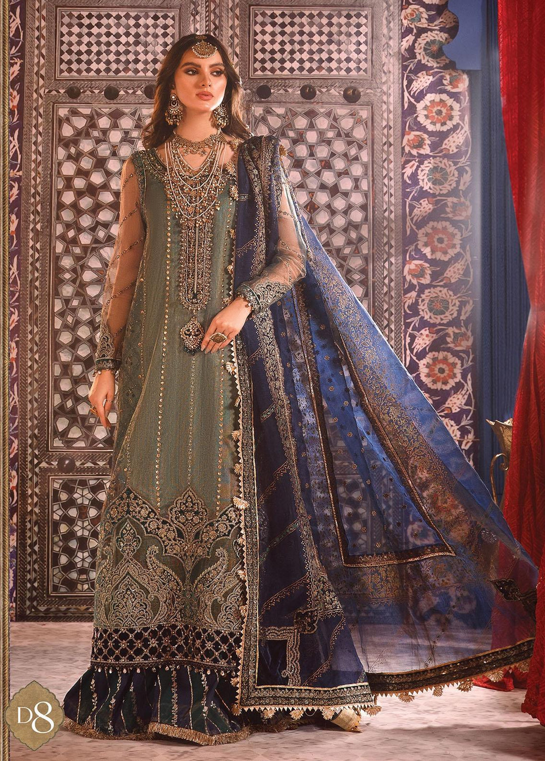 Mbroidered by Maria B Embroidered Zari Net Suits Unstitched 4 Piece MB22WD D8 - Wedding Collection