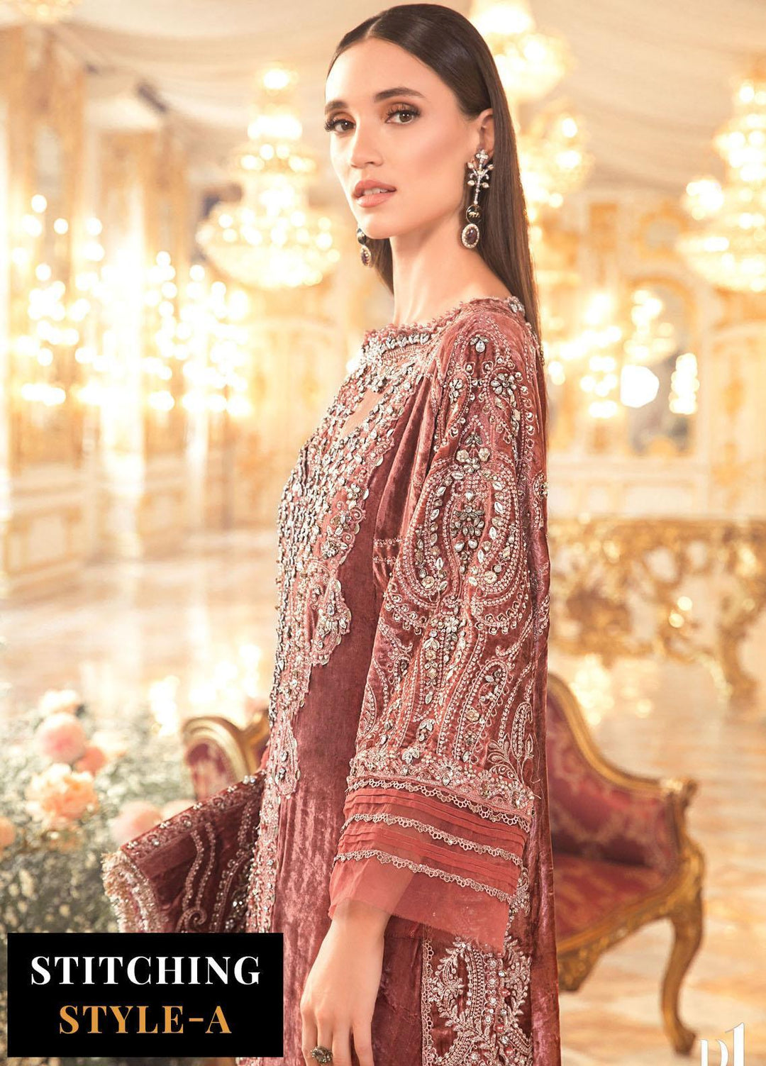 Mbroidered By Maria B Embroidered Velvet Suits Unstitched 4 Piece MB23MW D1 - Luxury Collection