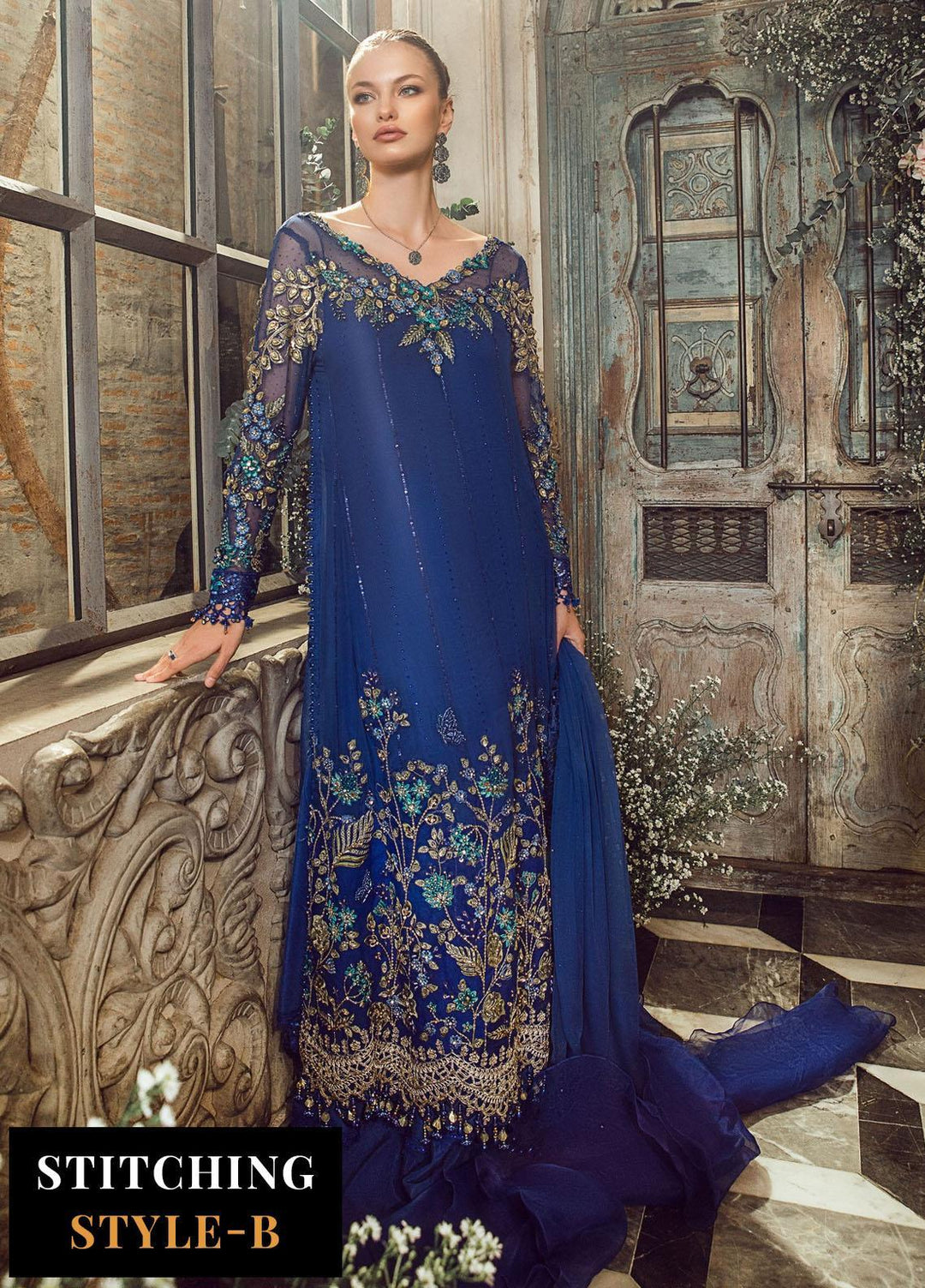 Mbroidered By Maria B Embroidered Chiffon Suits Unstitched 4 Piece MB23MW D4 - Luxury Collection
