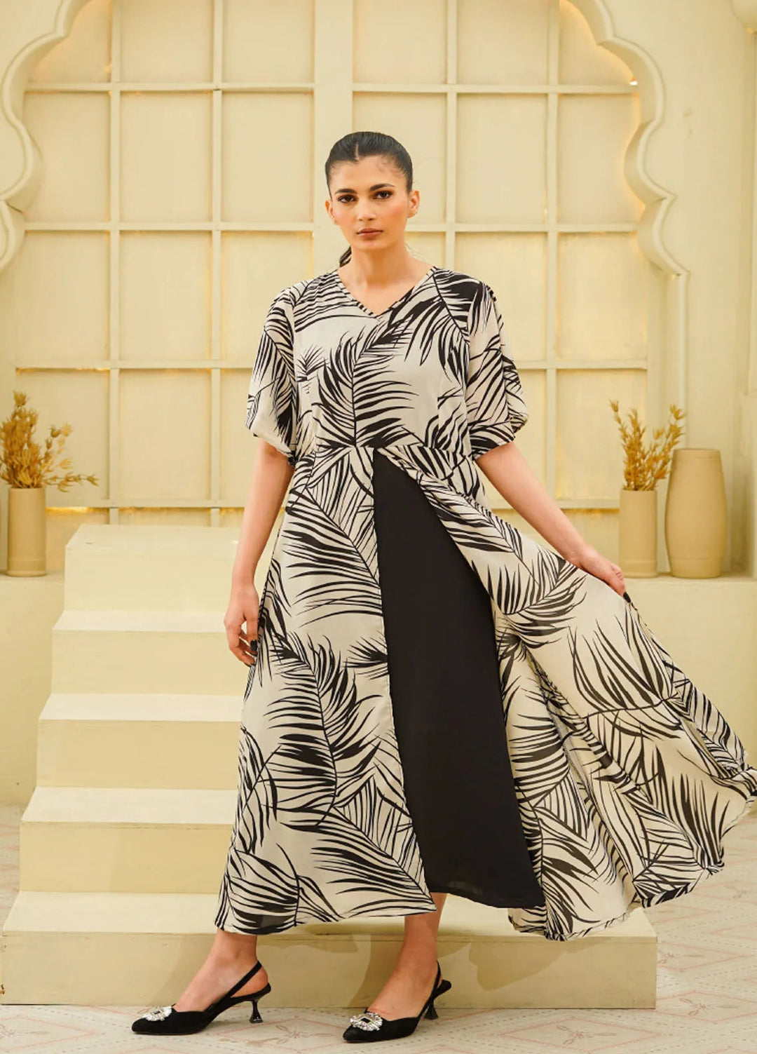 Mebae Apparels Pret 1 Piece Tropical Charm Front-Open Frock Maxi Dress