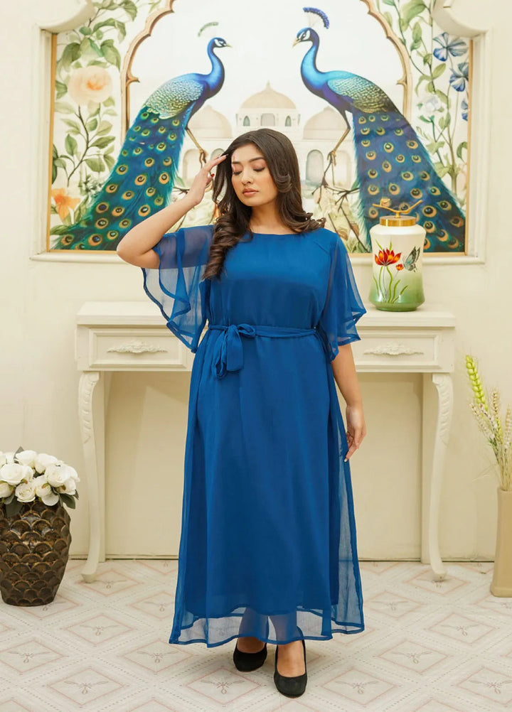 Mebae Apparels Pret Cricnkle Chiffon 1 Piece Royal Sapphire Flare Maxi