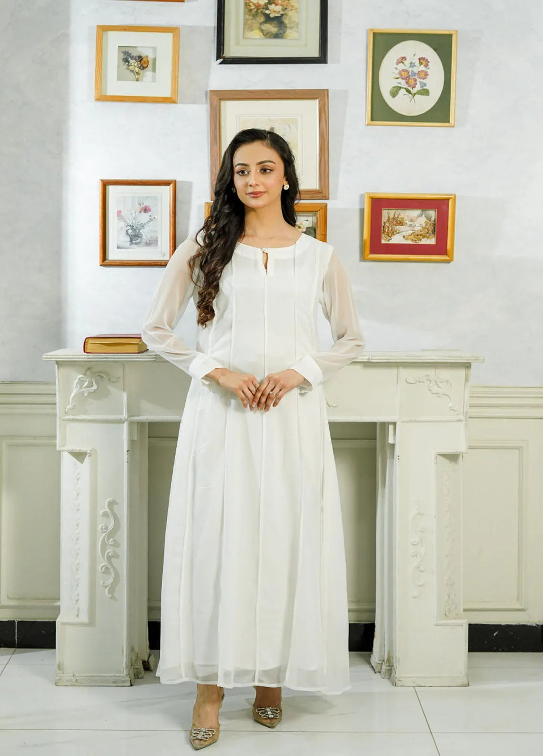 Mebae Apparels Pret Plain Chiffon 1 Piece Pearl Whisper Frock Maxi Dress