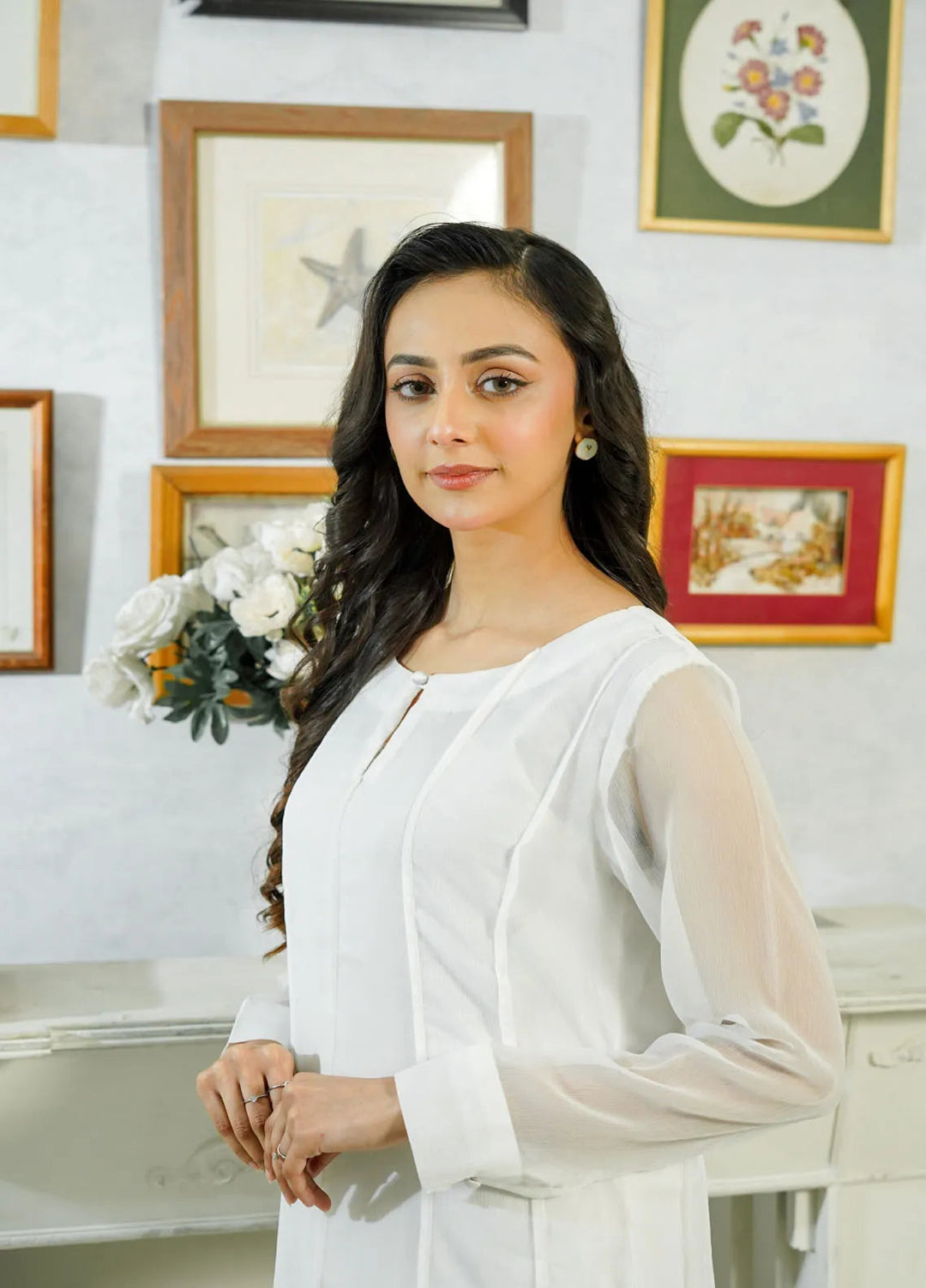 Mebae Apparels Pret Plain Chiffon 1 Piece Pearl Whisper Frock