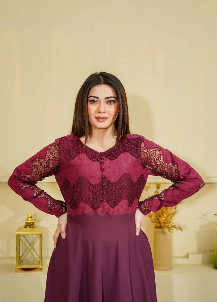 Mebae Apparels Pret Plain Georgette 1 Piece Deep Purple Net Frock