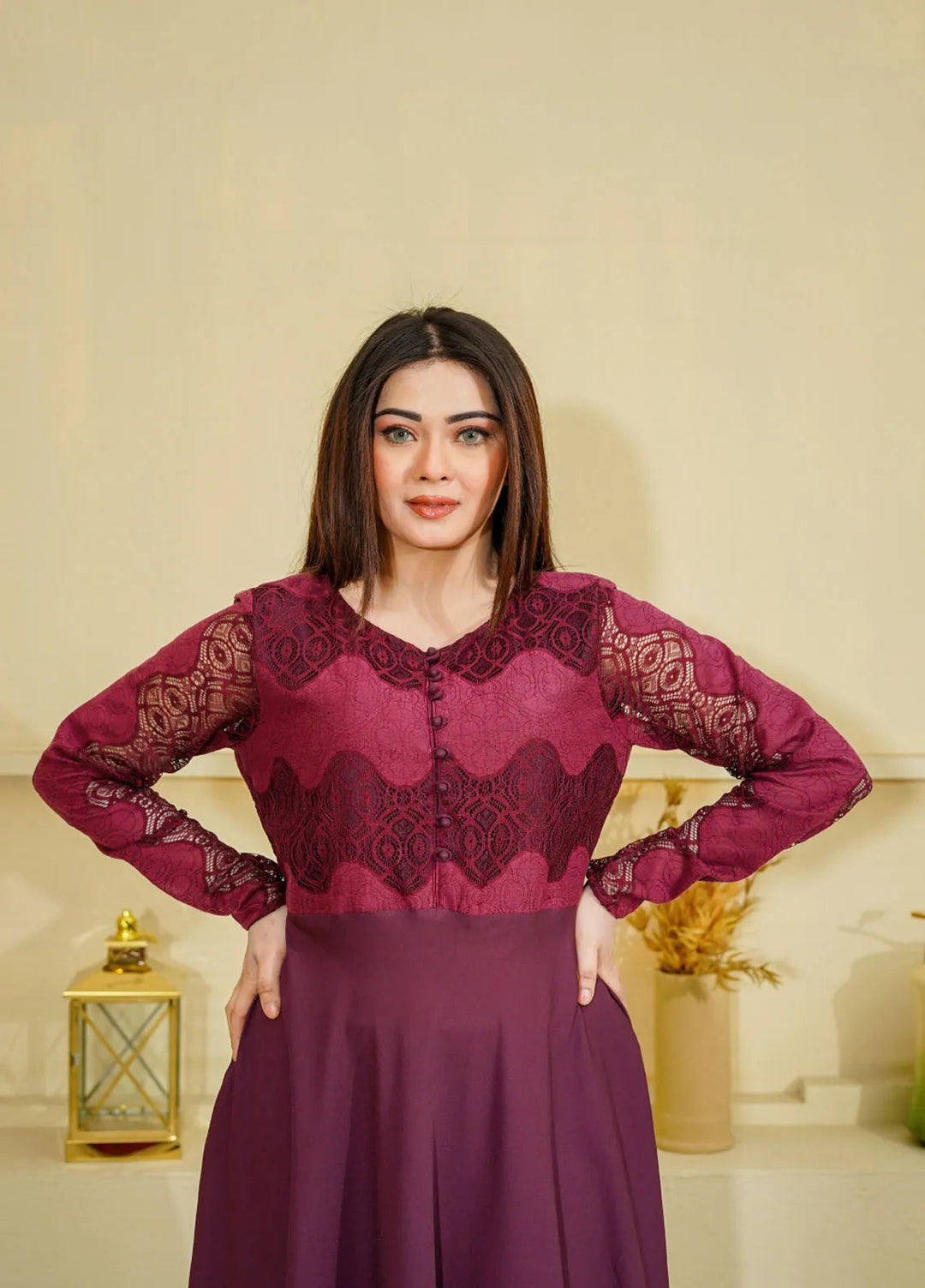Mebae Apparels Pret Plain Georgette 1 Piece Deep Purple Net Frock Maxi Dress