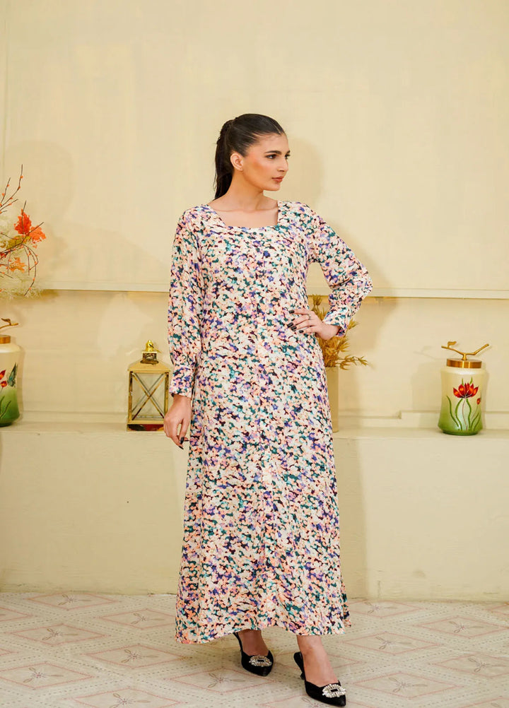 Mebae Apparels Pret Printed Linen 1 Piece Vivid Bloom Maxi