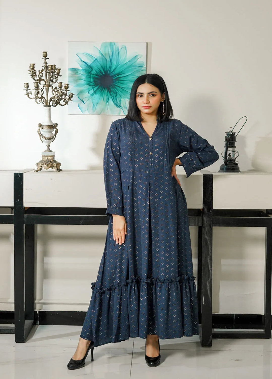 Mebae Apparels Pret Printed Viscose 1 Piece Midnight Blue Maxi