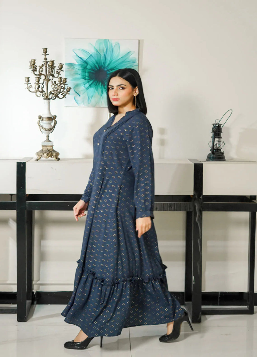 Mebae Apparels Pret Printed Viscose 1 Piece Midnight Blue Maxi